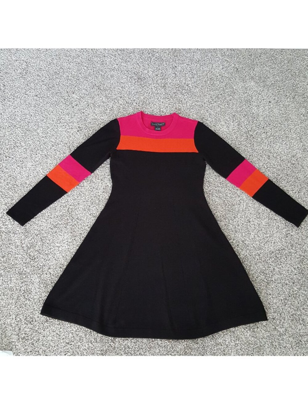 Jessica Howard Sweater Dress Black Long Sleeve Knit Colorblock A-Line Flare S